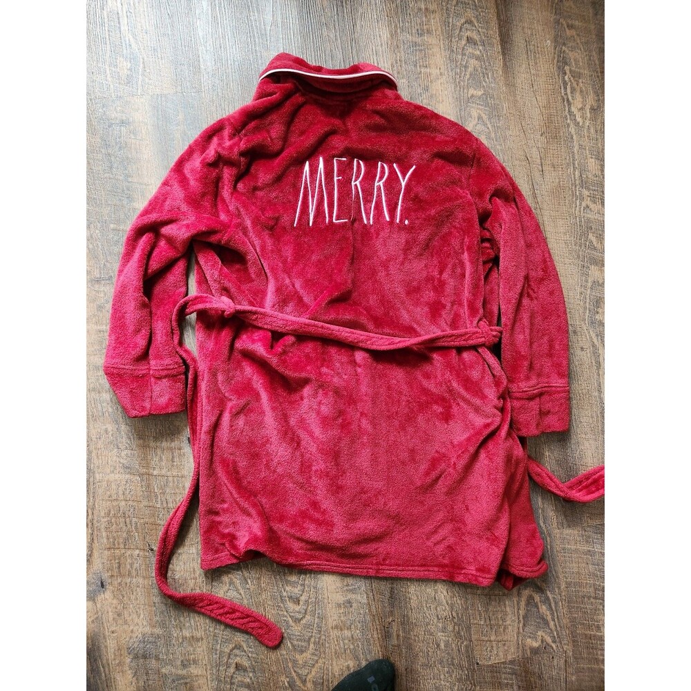 Rae Dunn womens L burgundy short robe MERRY